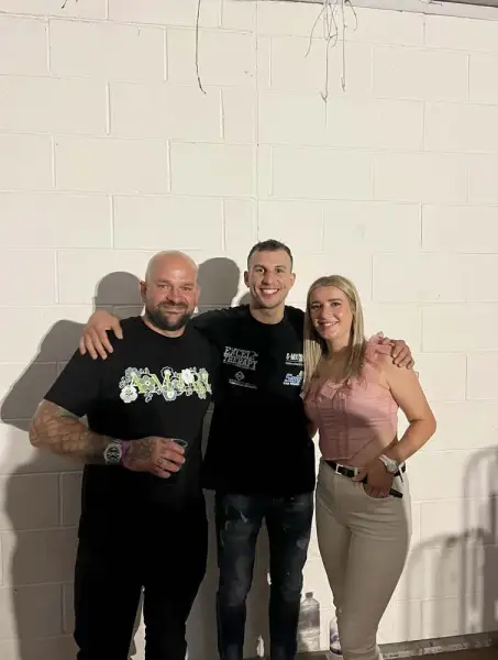 Jamie and Millie with professional boxer Stanley Stannard who they sponsor. Jamie and Millie with professional boxer Stanley Stannard who they sponsor.: Swipe To View More Images