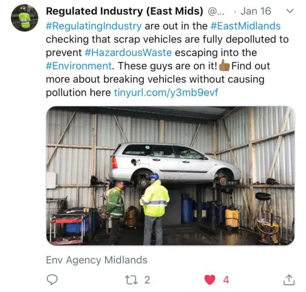 Richard is speaking with the Environment Agency about the process of depolluting scrap cars. Richard is speaking with the Environment Agency about the process of depolluting scrap cars.: Swipe To View More Images