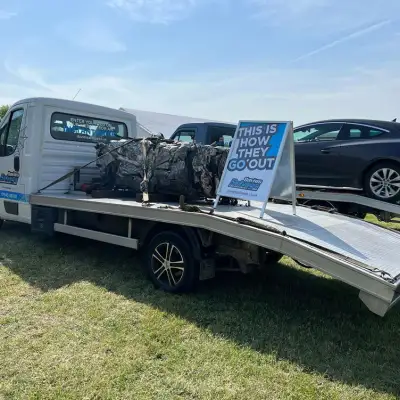 Davies Salvage attends Dove Cottage Summer Fete, displaying how cars come in, and how they go out.: Click Here To View Larger Image