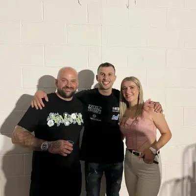 Jamie and Millie with professional boxer Stanley Stannard who they sponsor.: Click Here To View Larger Image
