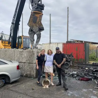Jamie and Millie are with Jenny from Dove Cottage. Jenny came to collect another load of coins found in scrap vehicles.: Click Here To View Larger Image