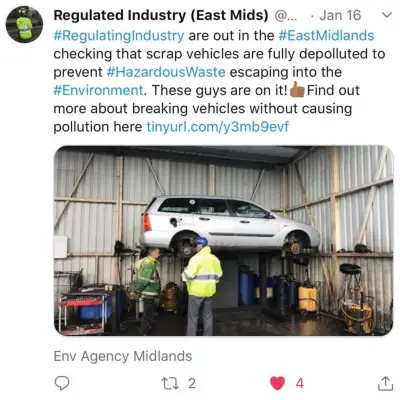 Richard is speaking with the Environment Agency about the process of depolluting scrap cars.: Click Here To View Larger Image